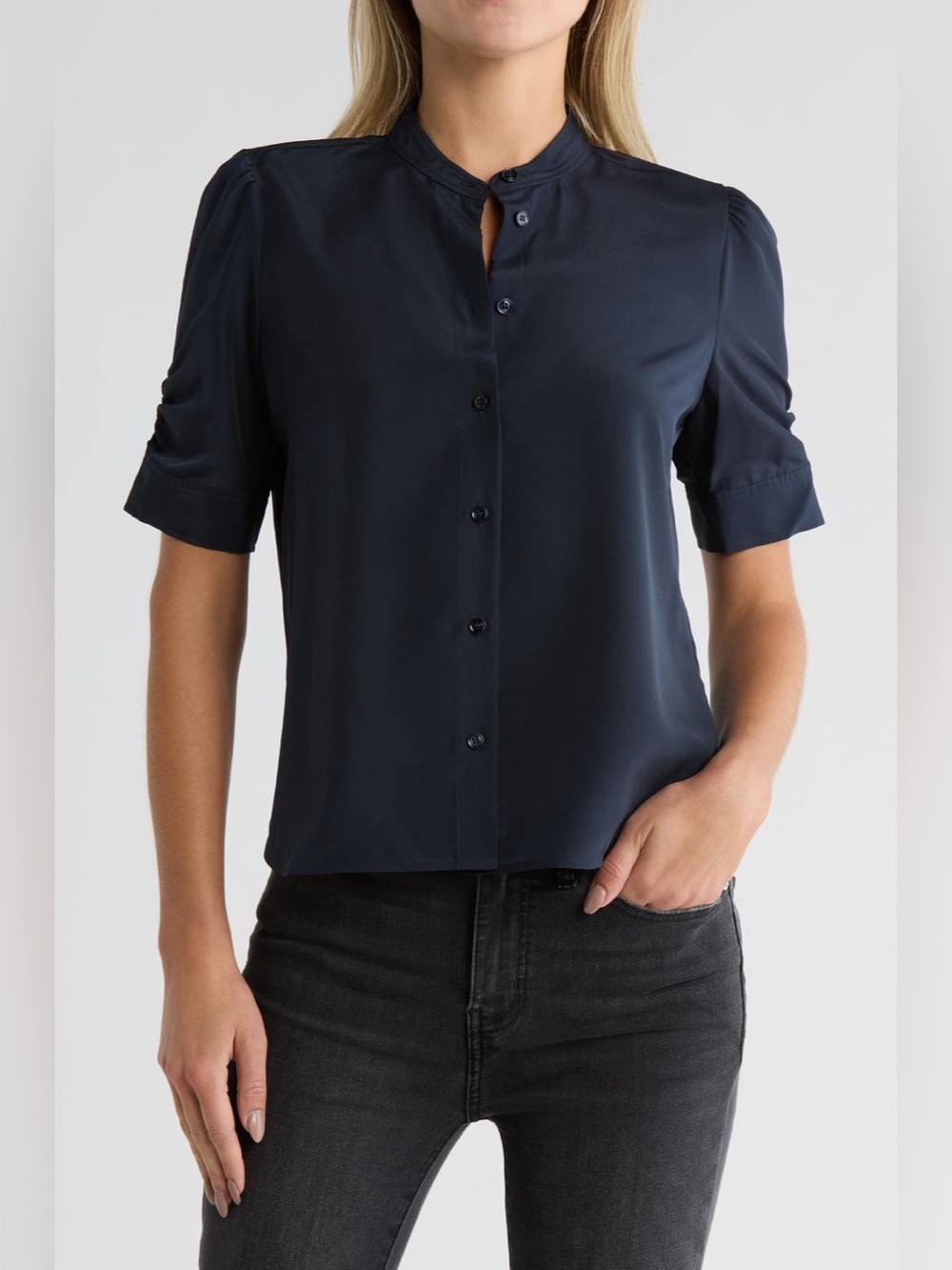 FRAME
The Frankie Puff Sleeve Shirt
Size L 
Color: Navy